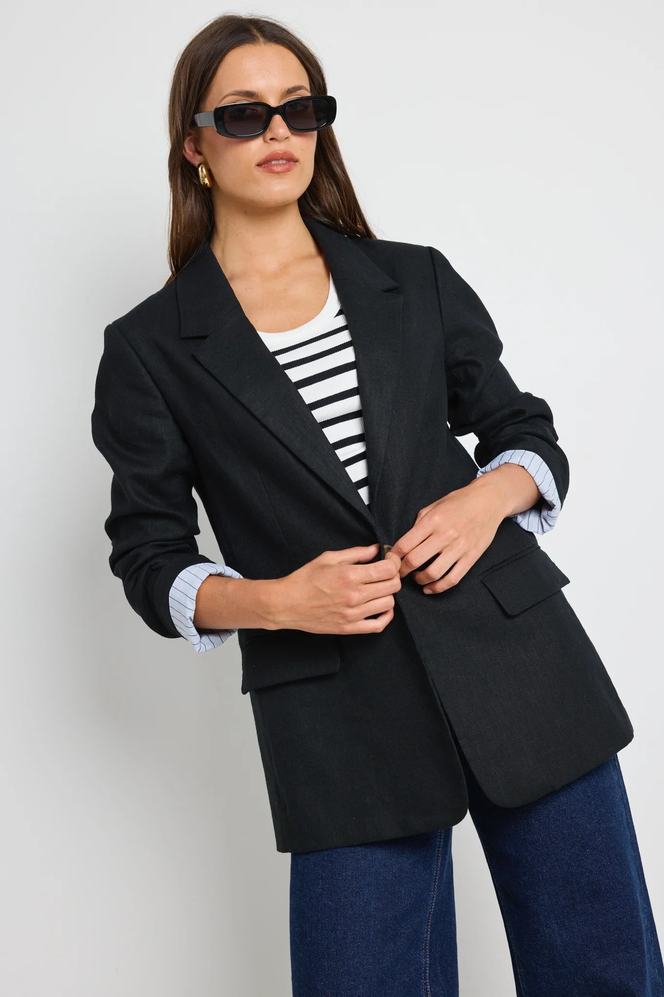 Dock Black Ramie Rolled Sleeve Blazer