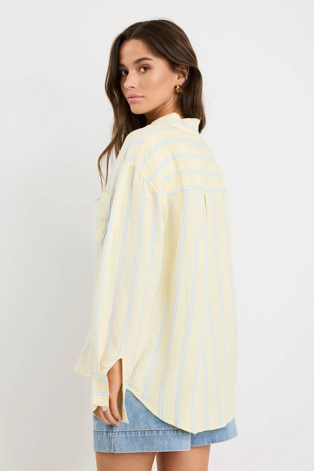 Exalted Yellow Stripe Linen Viscose Oversized Shirt