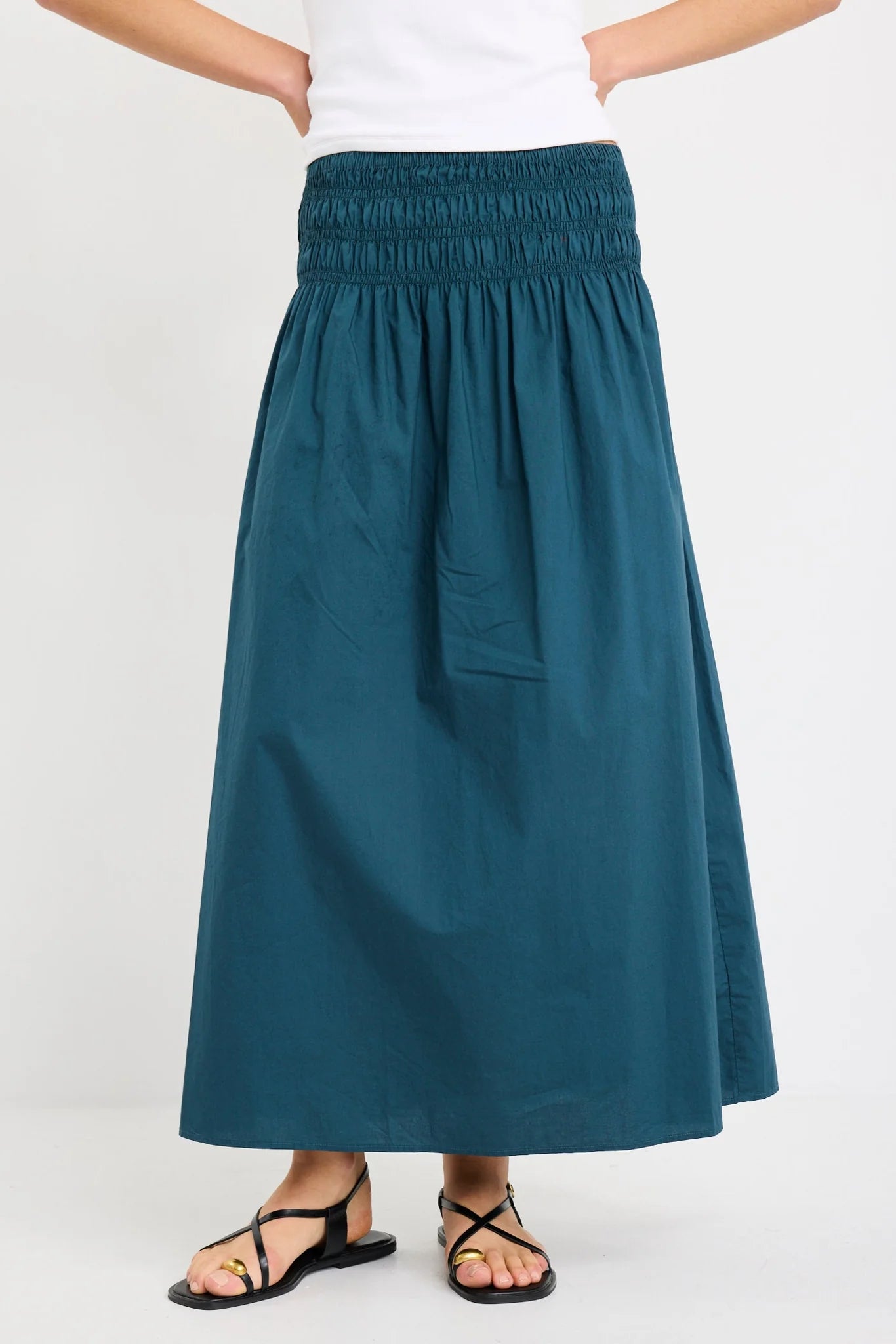 Entourage Petrol Cotton Shirred Waist Maxi Skirt - Petrol