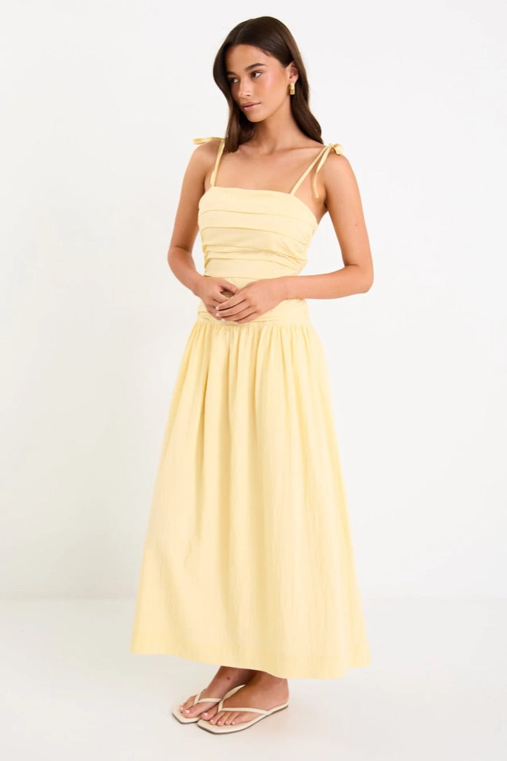Pisa Butter Tie Straps Pleated Bodice Maxi Dress