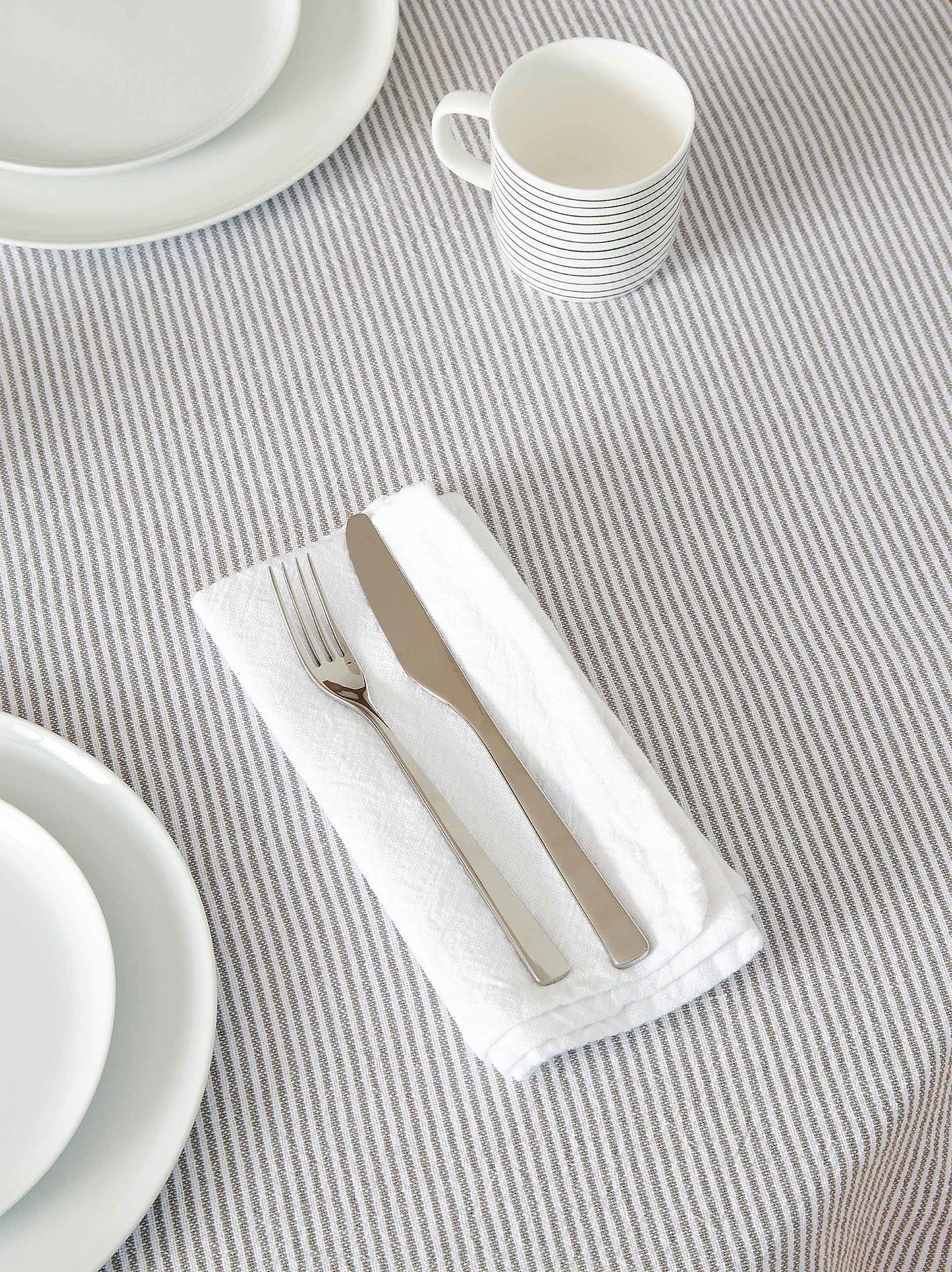 Stripe Washed Cotton Tablecloth - Grey