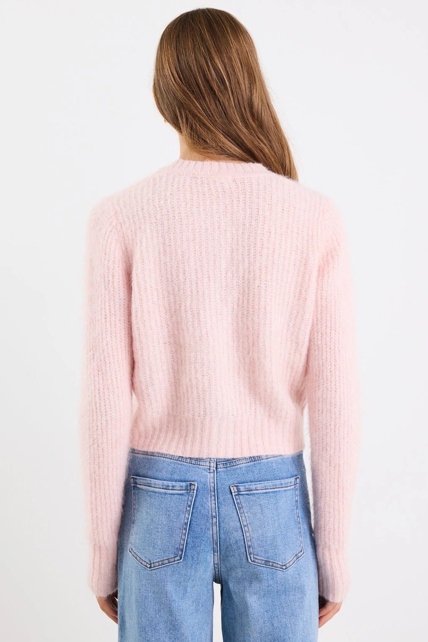 Highlight Blush Mohair Blend Crewneck Cardigan