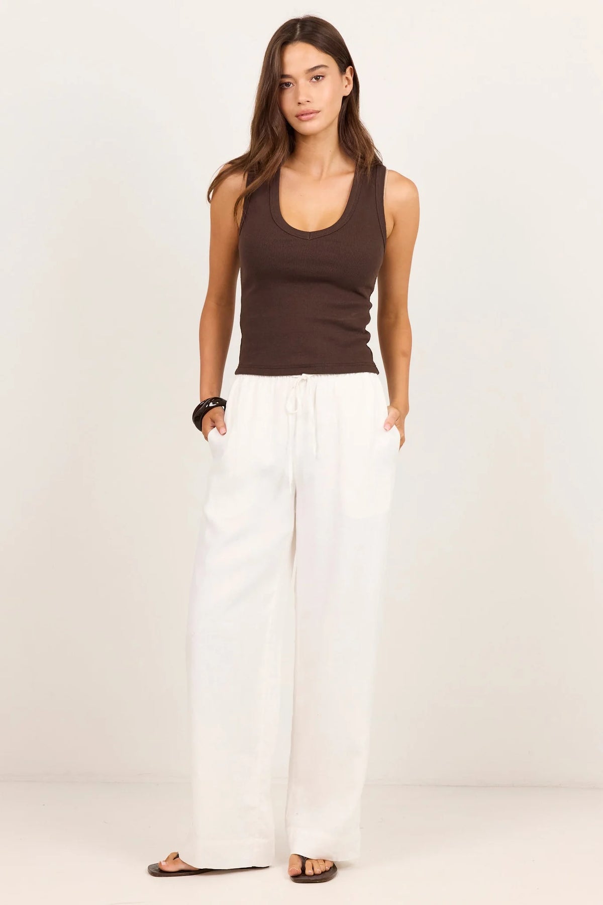 Wellness White Linen Pull On Wide Leg Pants