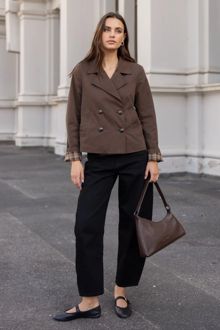 Pathway Chocolate Cropped Trench Jacket