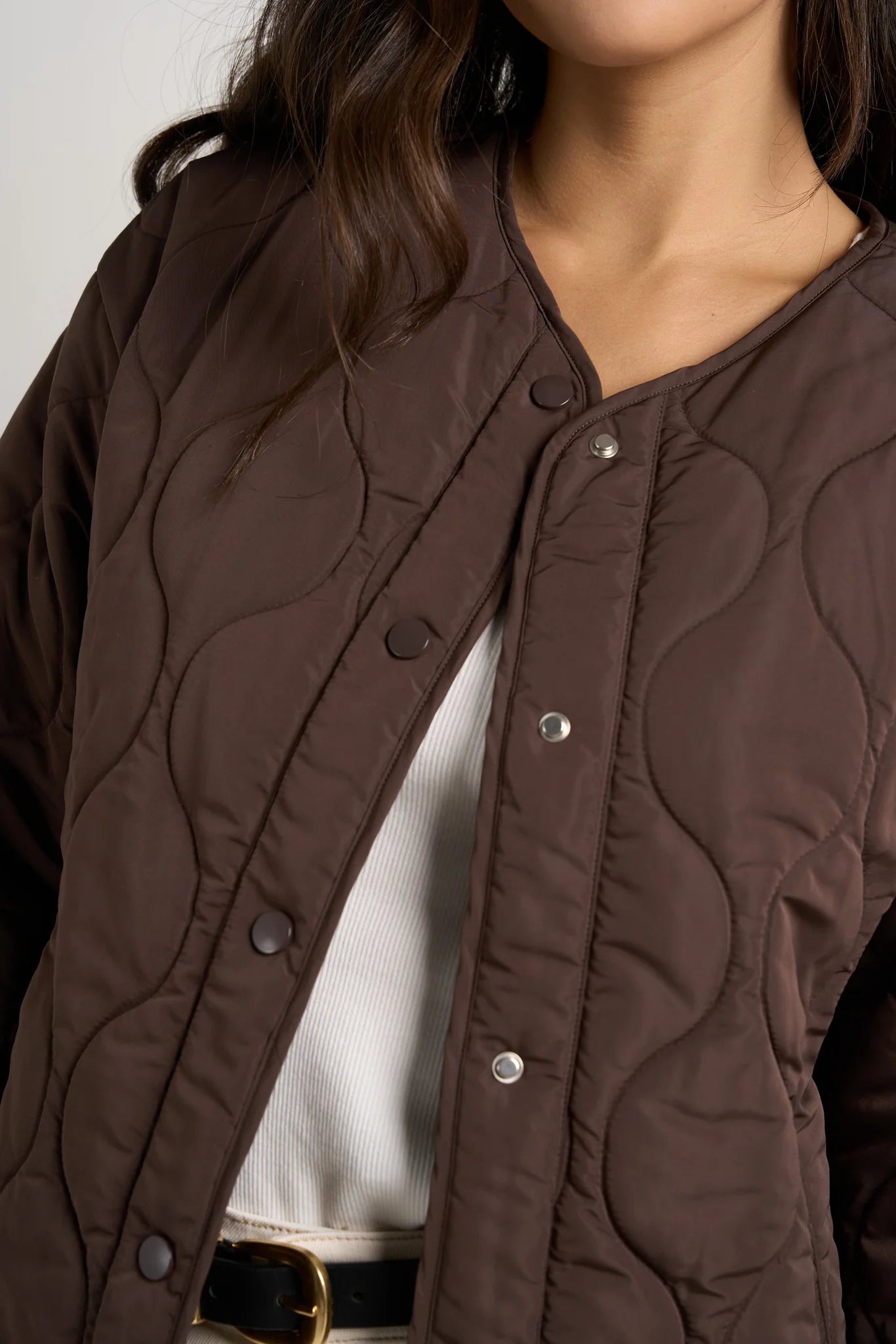 Apex Chocolate Collarless Puffer Jacket