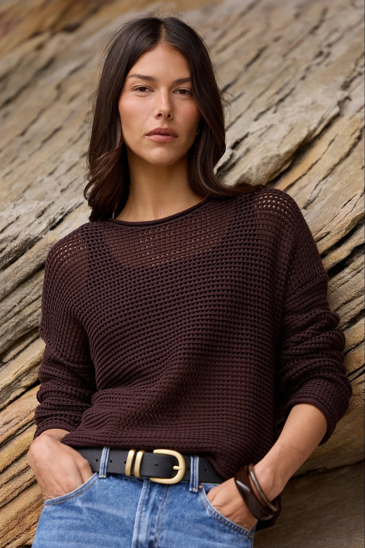 Dawn Dark Chocolate Crochet Knit Jumper
