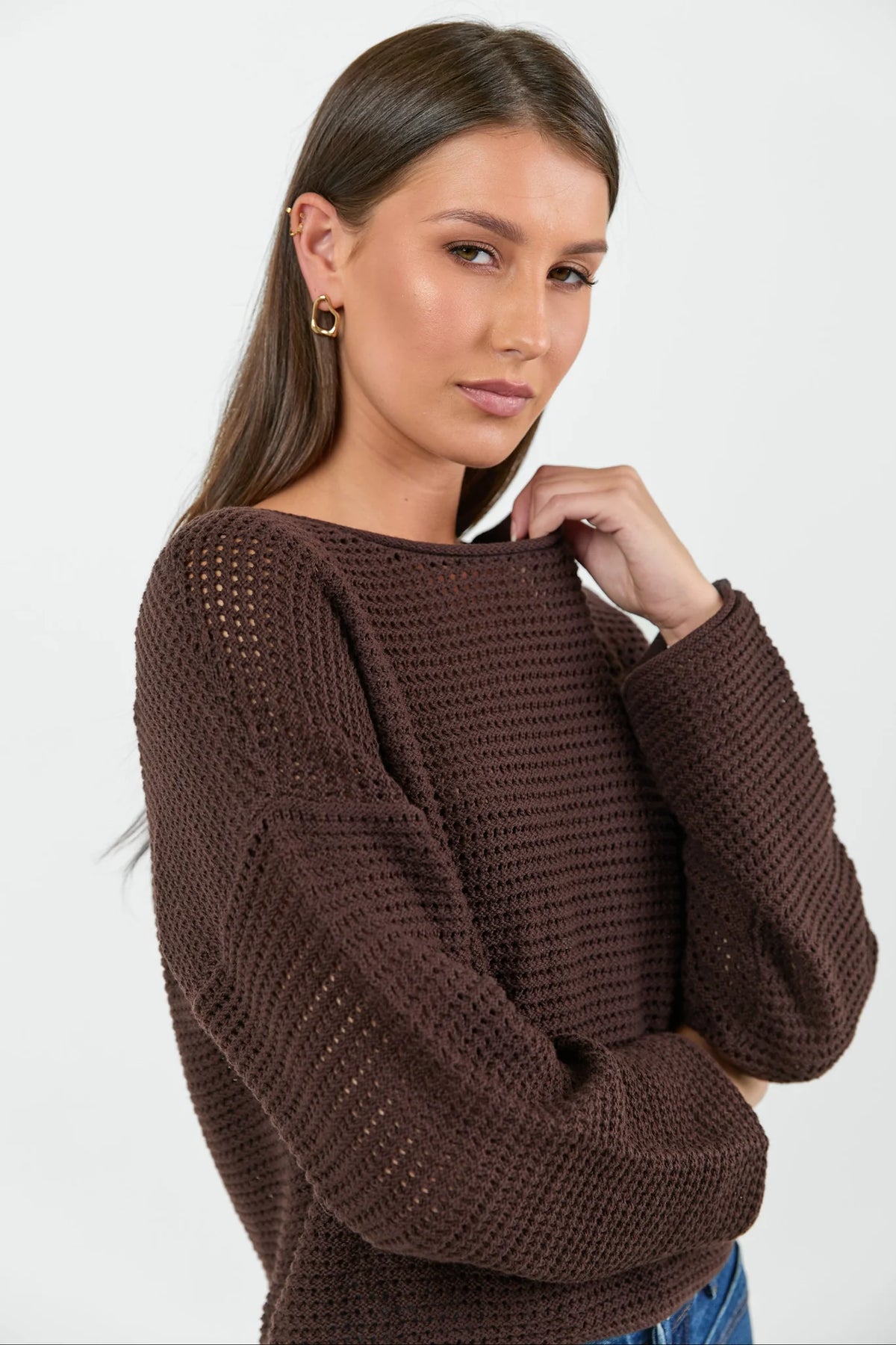 Dawn Dark Chocolate Crochet Knit Jumper