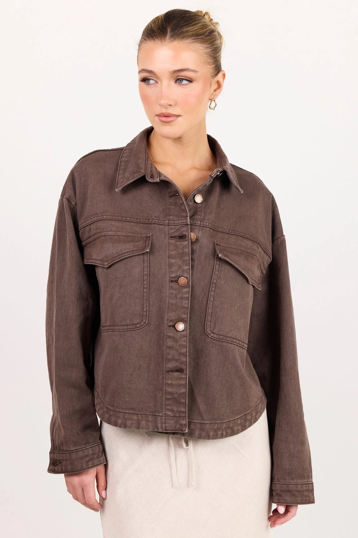 Echo Mocha patch pocket denim jacket