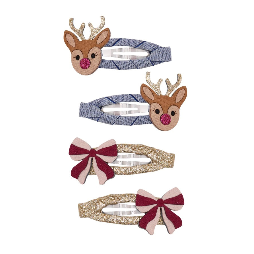 Rudolph and bow hair clips