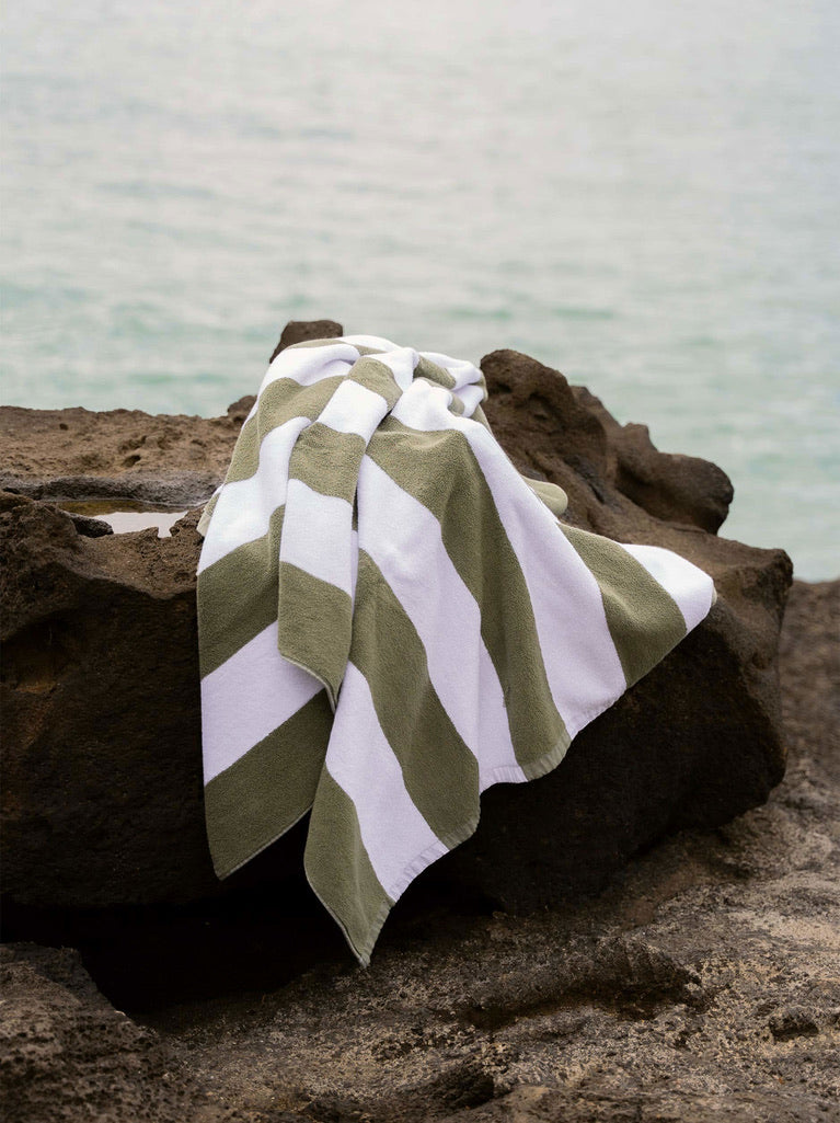 Stripe Beach Towel - Olive/White