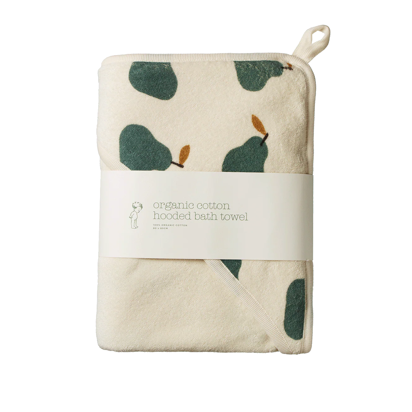 ORG COTTON HOODED TOWEL, Pear Print,