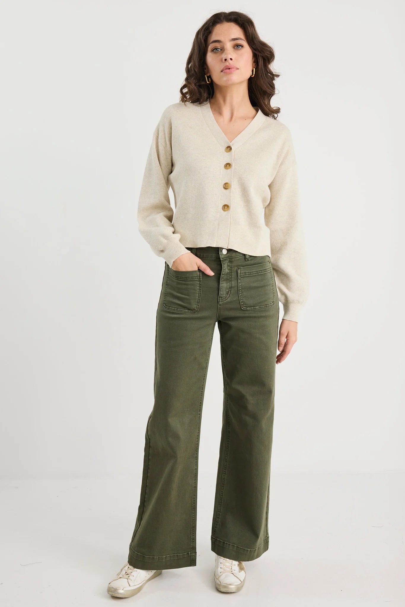 Purity Oat Marle V Neck Cardigan