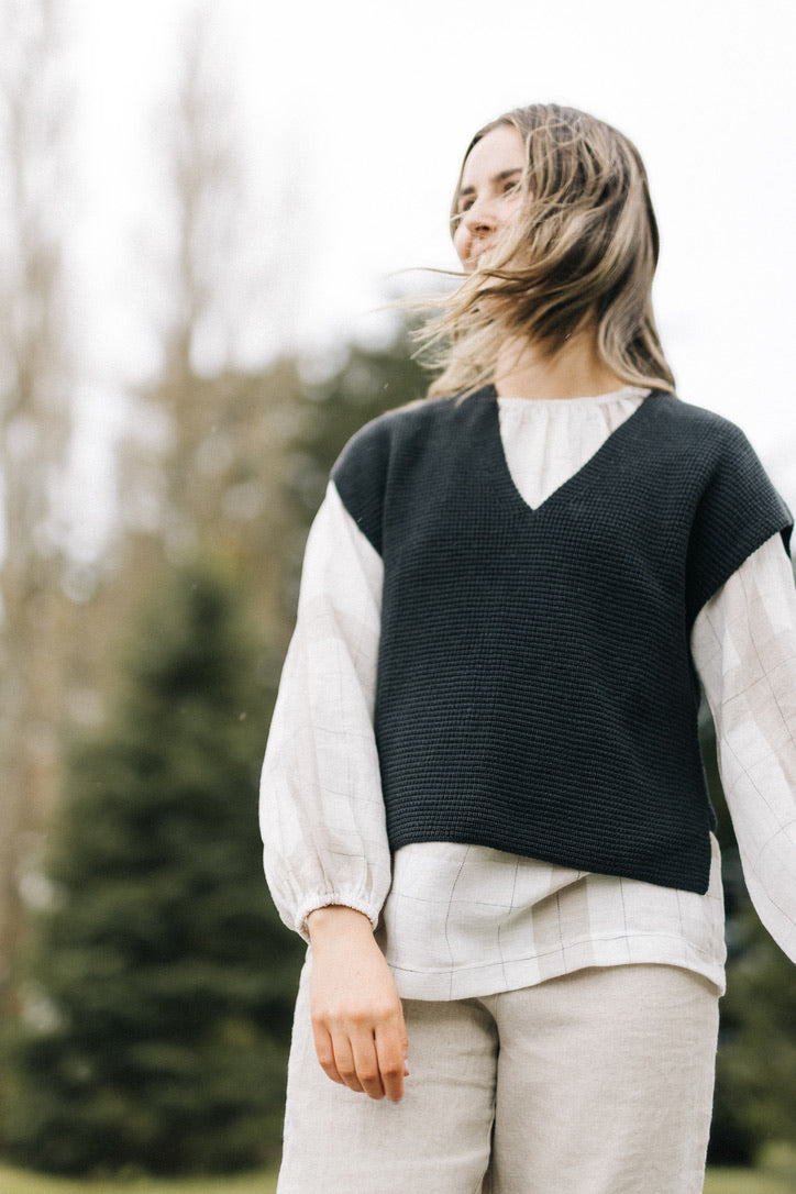 Waffle vest 100% merino - Granite