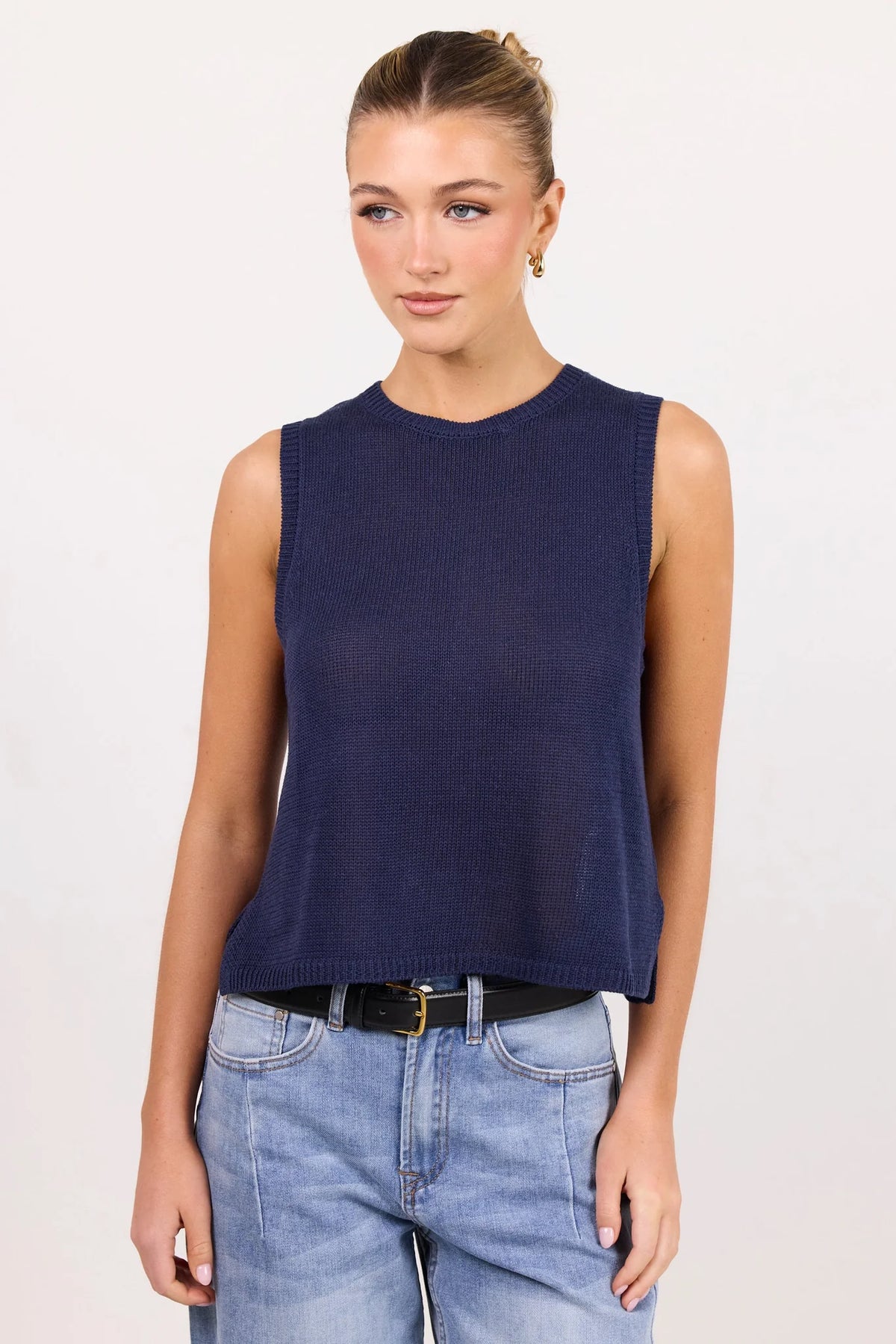 Salute Navy Relaxed Sleeveless Knit Top