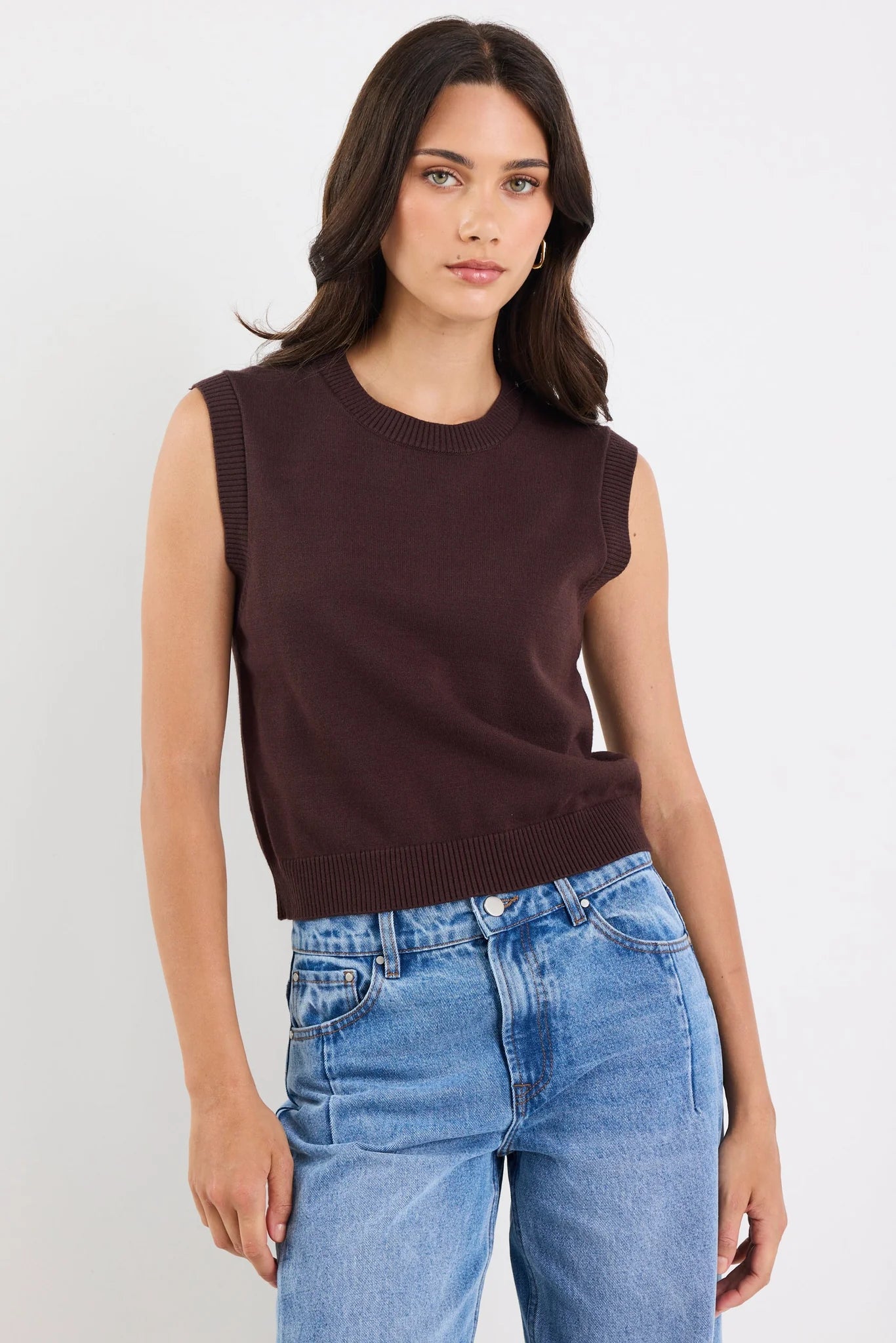 Distance Chocolate Crewneck Knit Vest