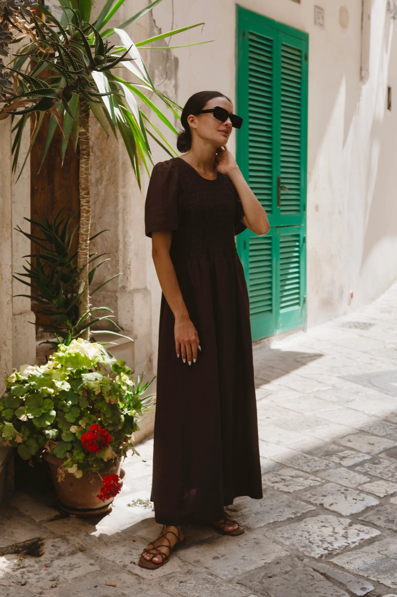 Wren  Midi Dress - Chocolate Linen Blend