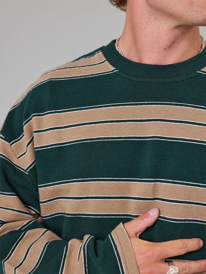BAY LS TEE - GREEN STRIPE