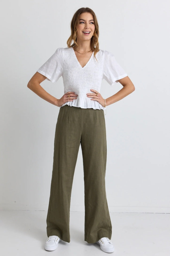 Boardwalk Soft Khaki Ramie Extended Waist Pants