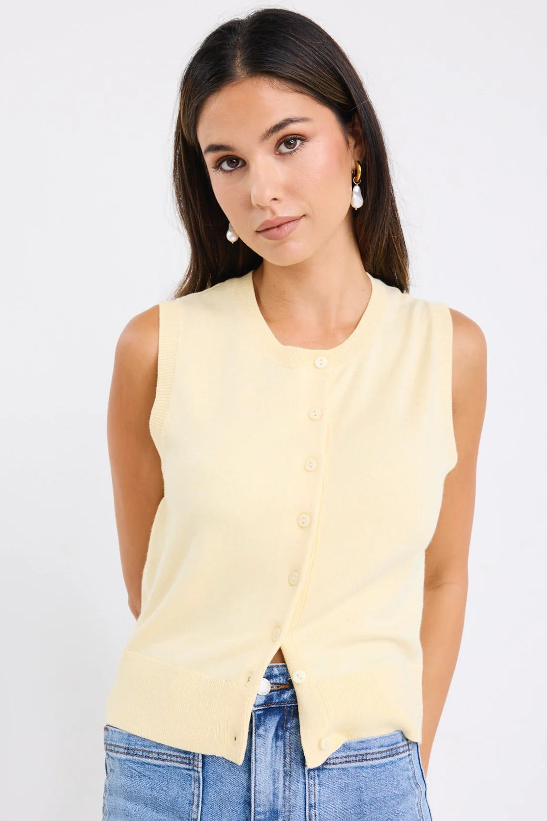 Alleyway Butter Soft Knit Crewneck Vest Top - Butter