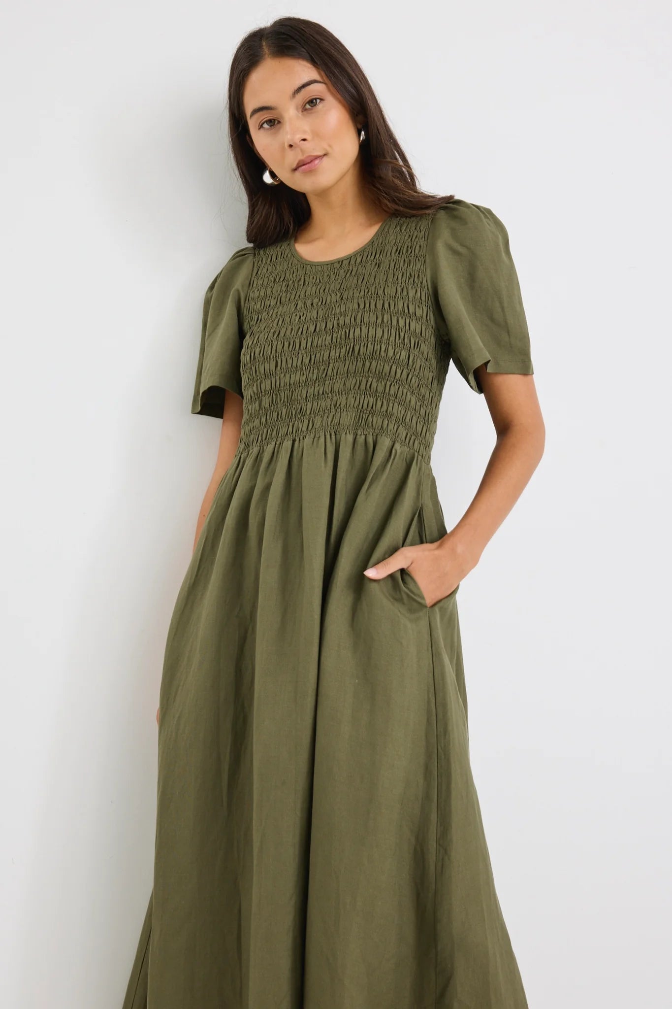Wren Midi Dress - Khaki Linen