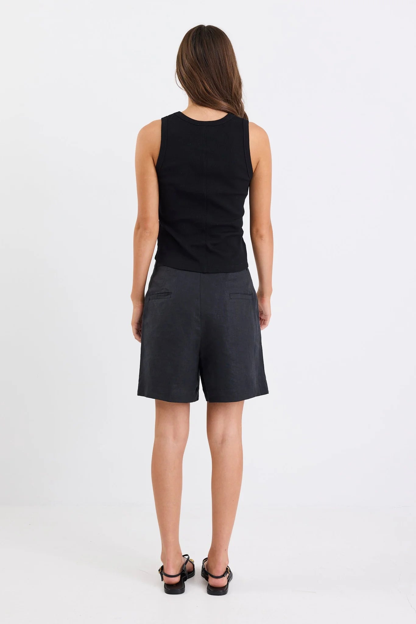 Literal Black Linen Pleat Front Shorts