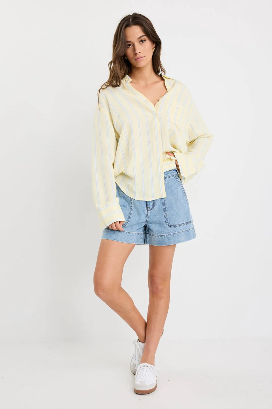 Exalted Yellow Stripe Linen Viscose Oversized Shirt
