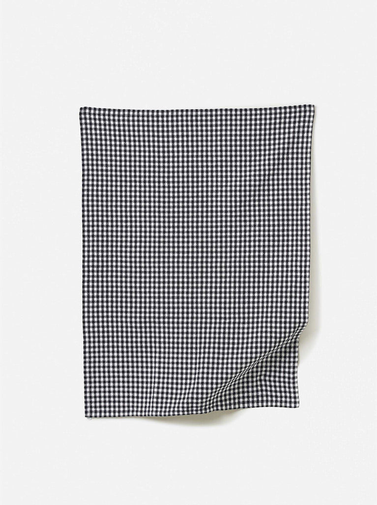 Gingham Washed Cotton Tea Towel - Navy