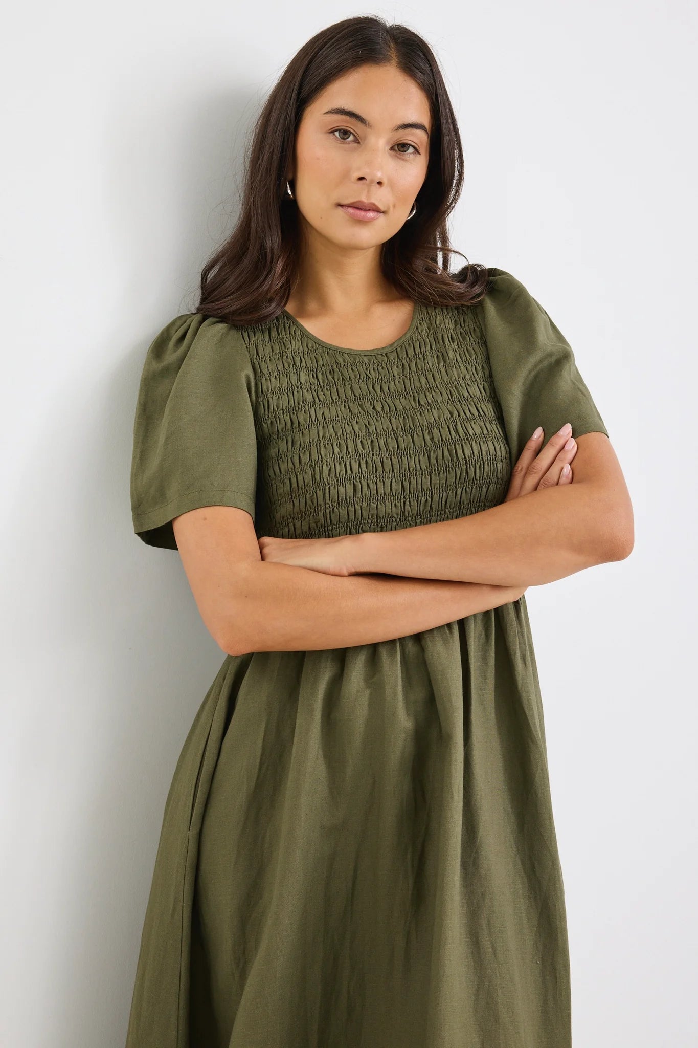 Wren Midi Dress - Khaki Linen