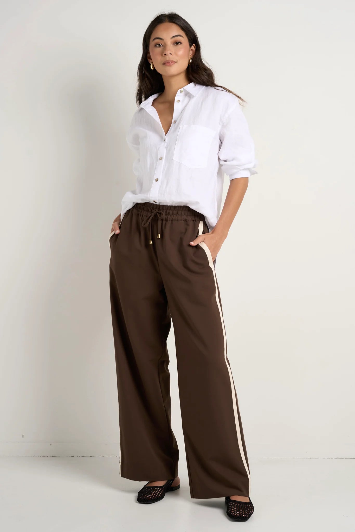 Townie stripe Side Tape Wide Leg Pants - Chocolate