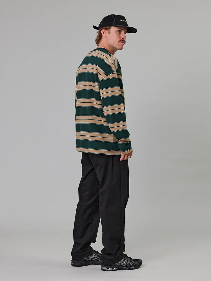 BAY LS TEE - GREEN STRIPE