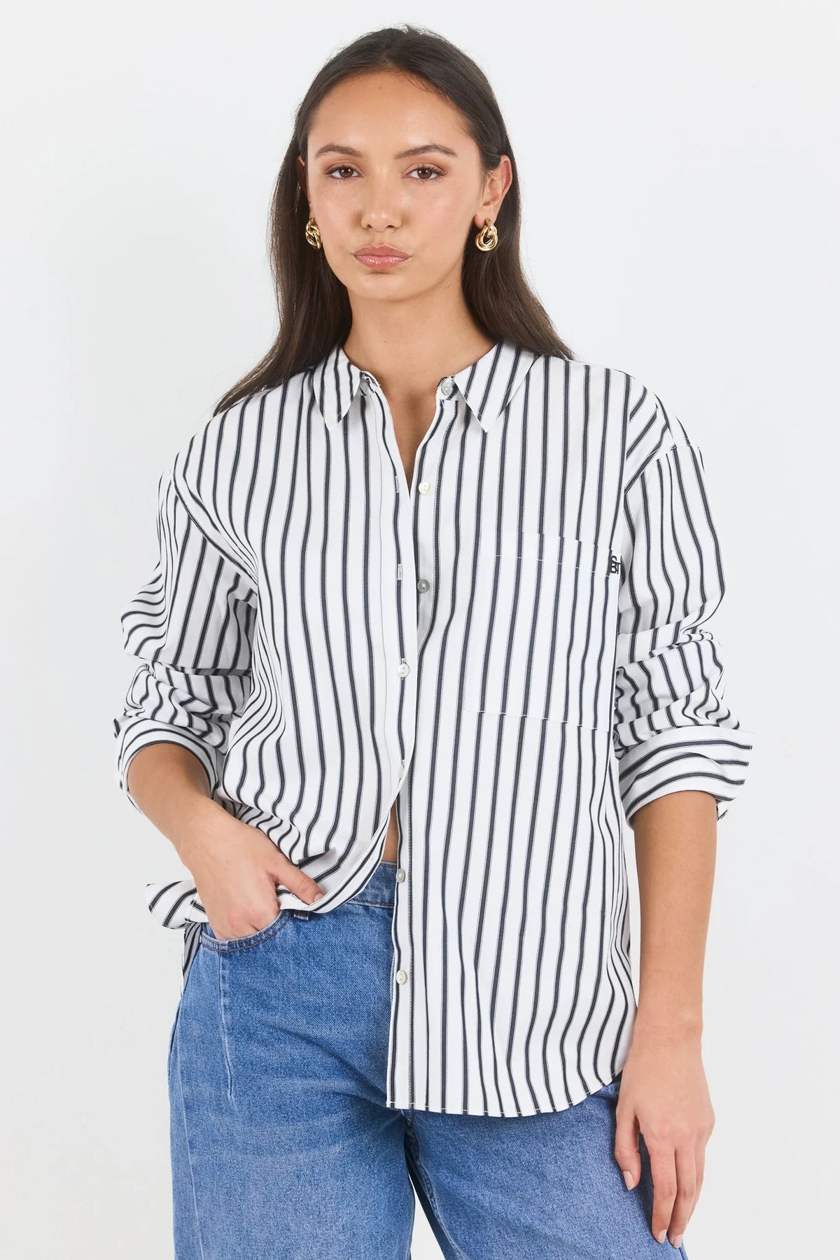 You Got This White Black Stripe Cotton Poplin Oversized Boyfriend Shirt