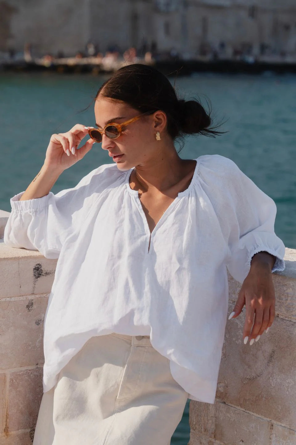 Revolutionary White Linen Relaxed  Top