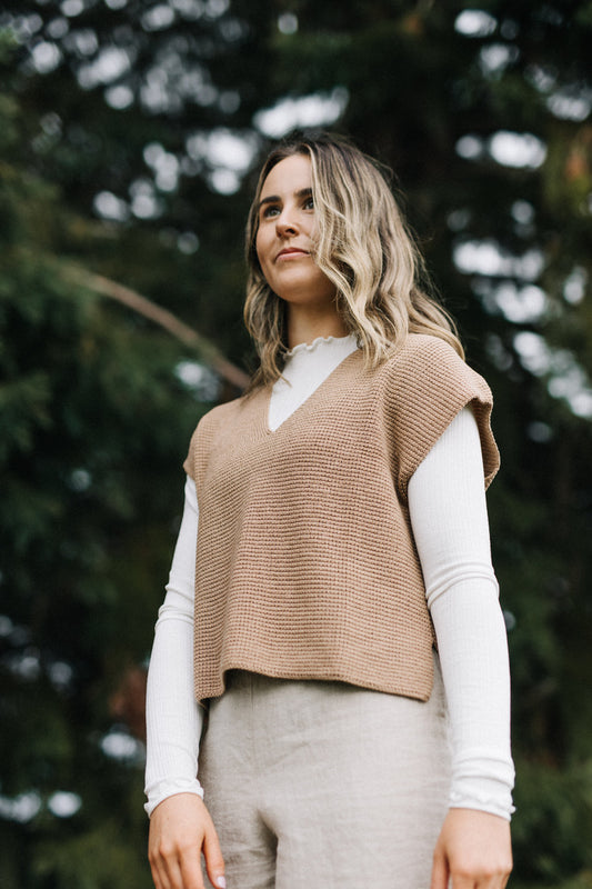 Waffle vest 100% merino - Camel