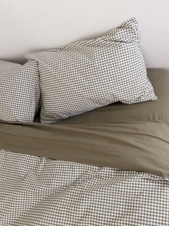 Gingham Organic Cotton Pillowcase Pair - Olive