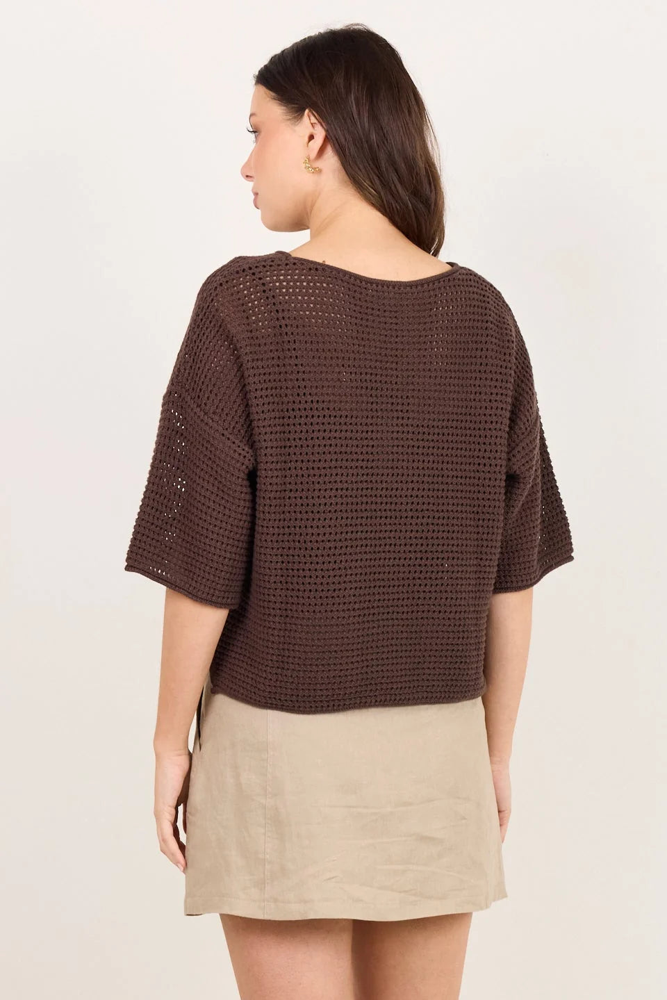 Sunrise Dark Chocolate SS Crochet Knit Top