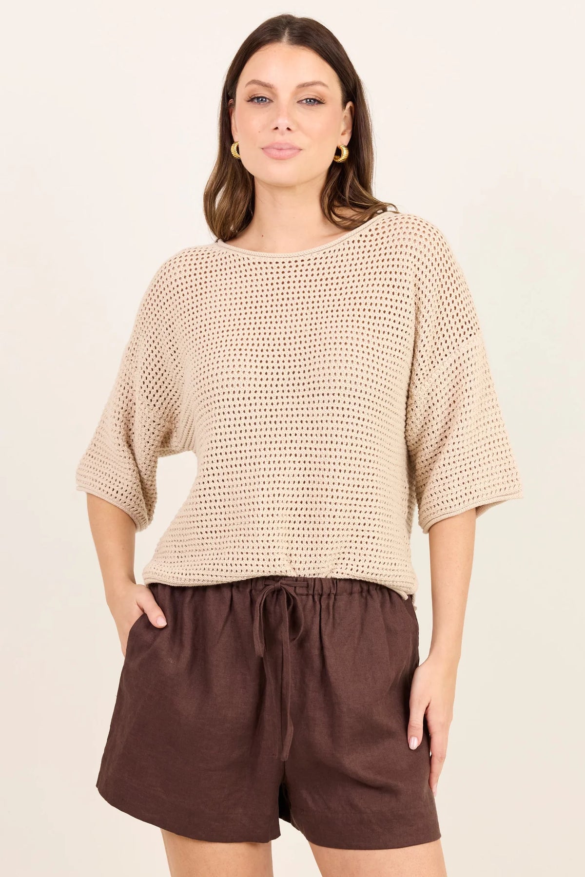 Sunrise String SS Crochet Knit Top