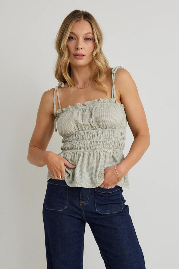 Musings Sage Gingham Strappy Babydoll Cami