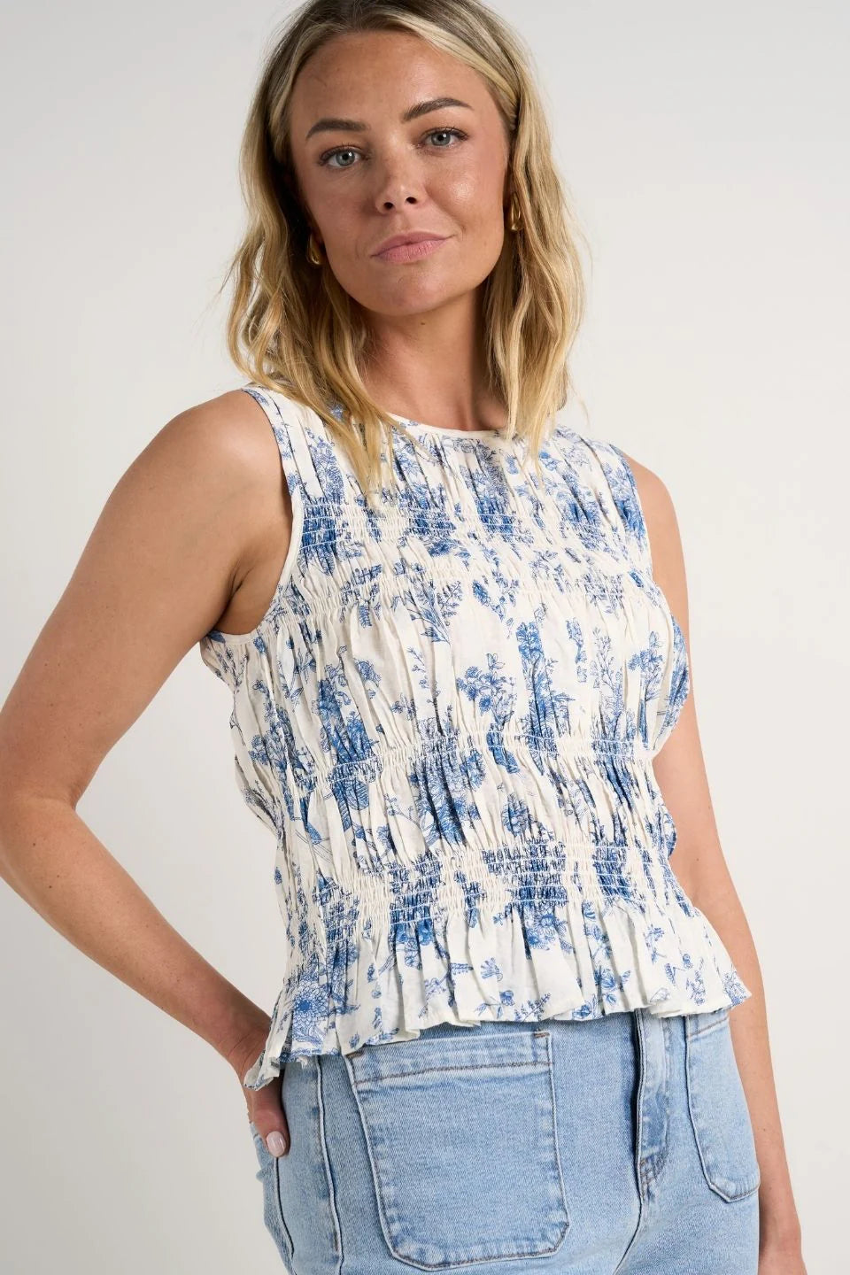 Tuscany Porcelain Print Sleeveless Shell Top