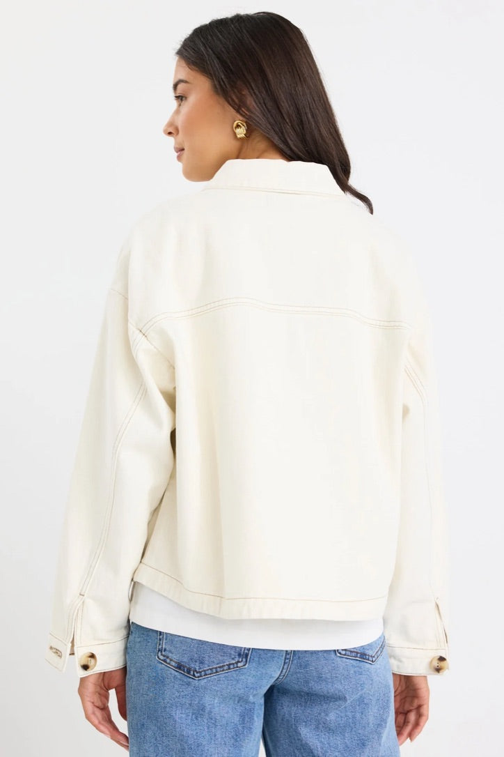 Echo Ecru Patch Pocket Denim Jacket