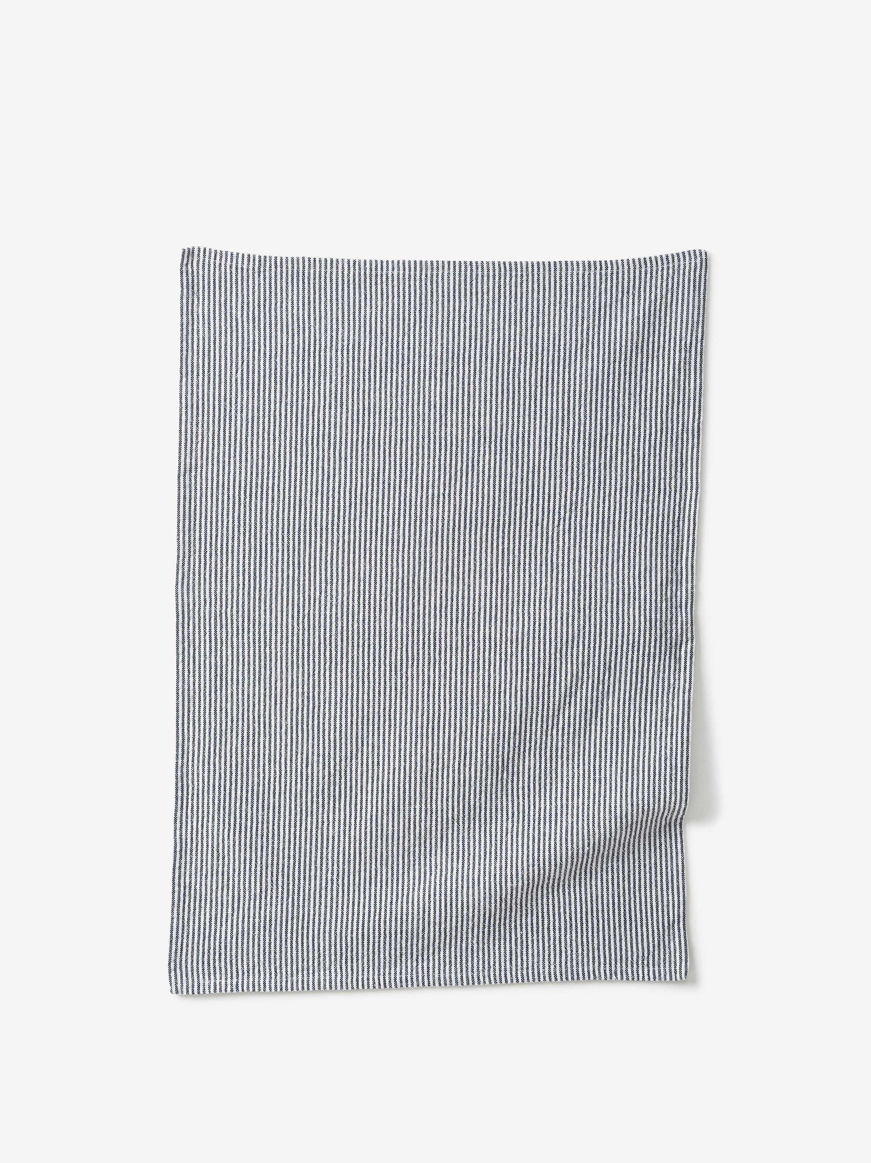 Stripe Washed Cotton Tea Towel - Navy