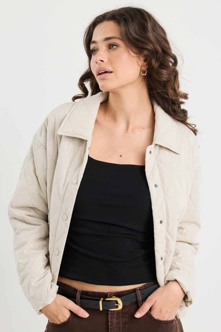 Absolute Putty Collared Quilted Jacket