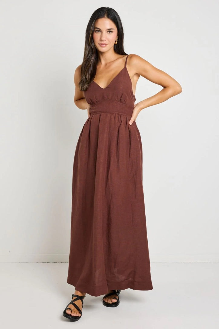 Heat Chocolate Strappy Tie Back Maxi Dress