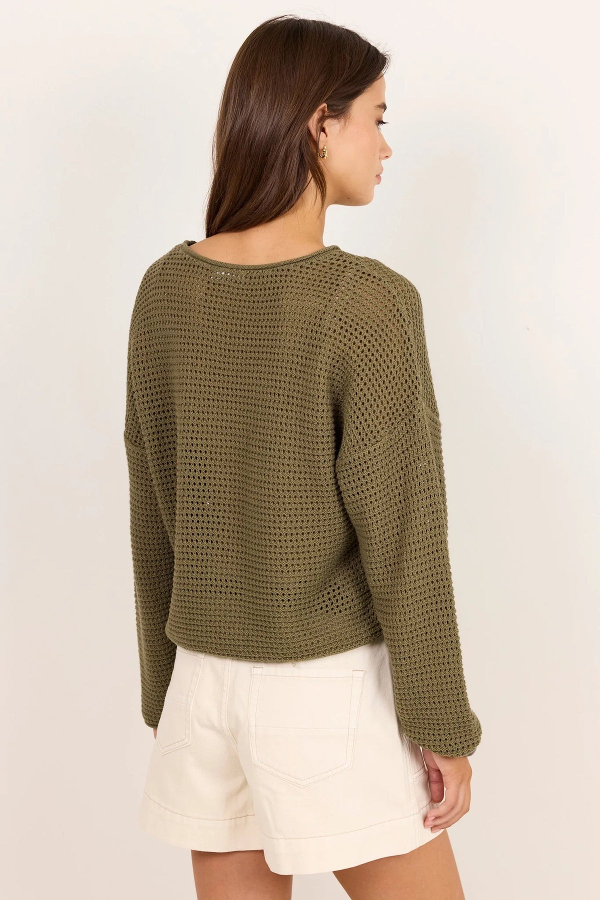 Dawn Light Khaki Crochet Knit Jumper