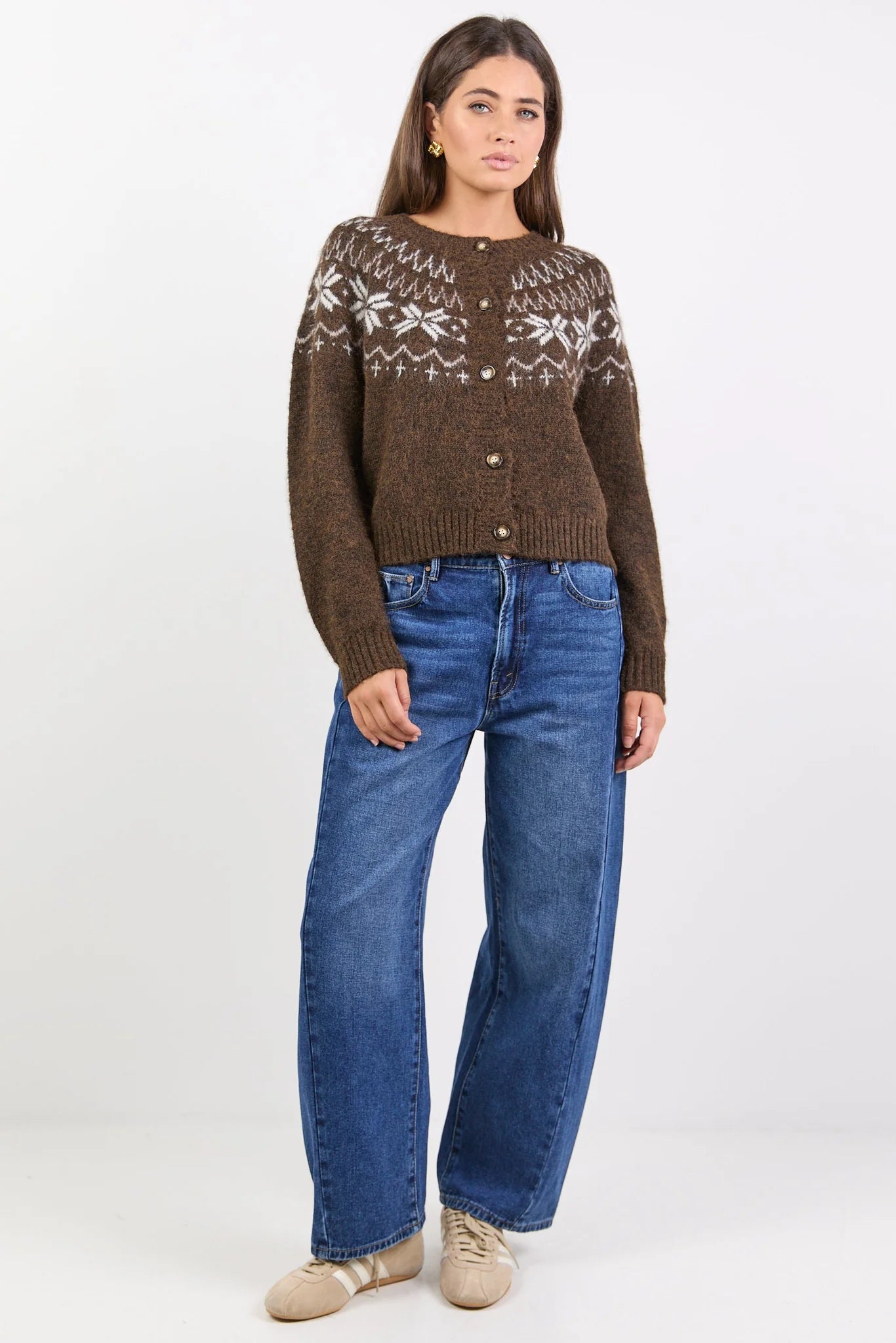 Shetland Chocolate Fairisle Detail Cardigan