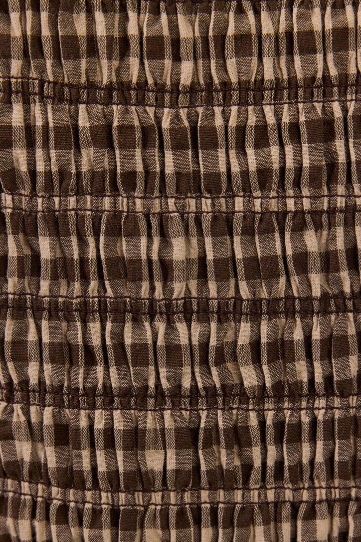 Nest Chocolate Gingham SS Shirred Bodice Midi Dress