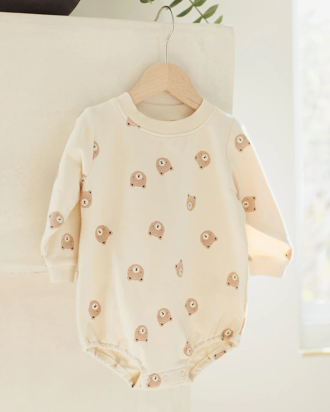 Crewneck Bubble Romper || Brown Bear