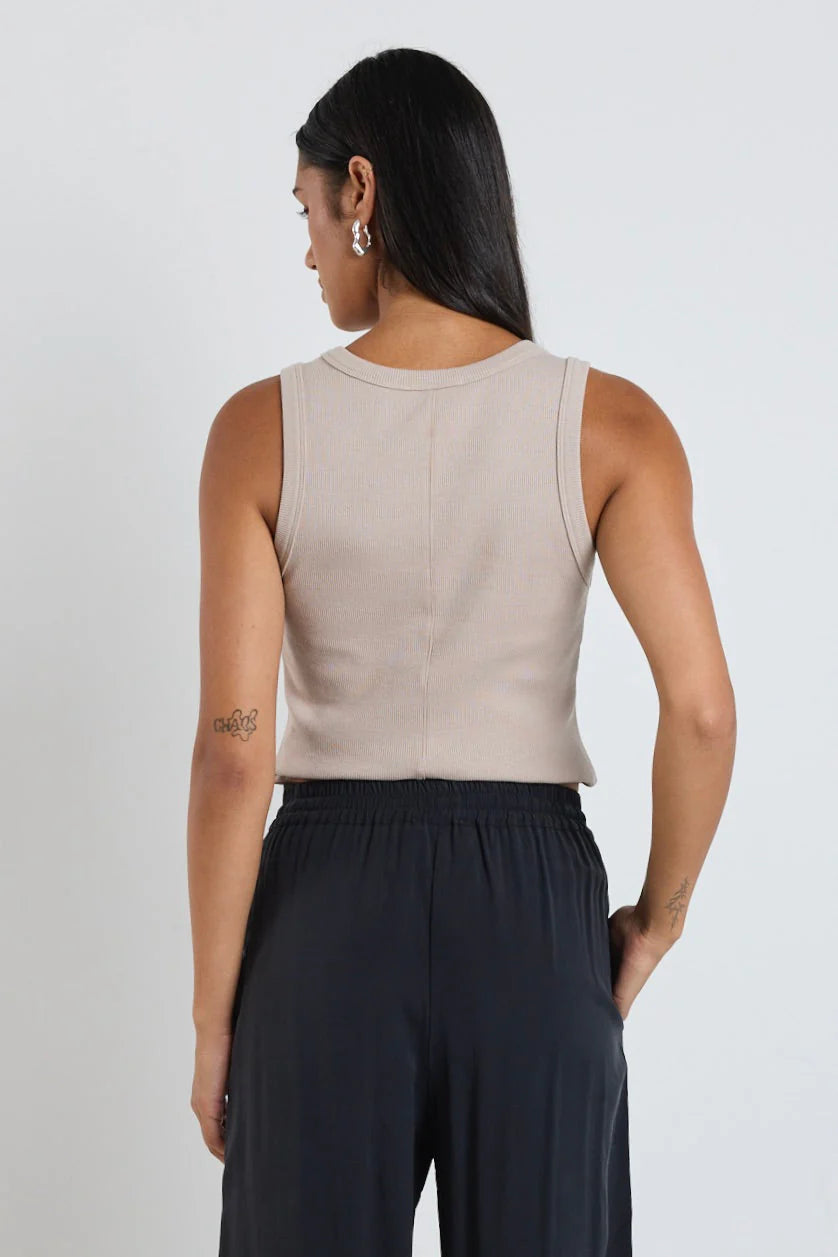 Cobble Taupe Rib Cutaway Tank- Taupe