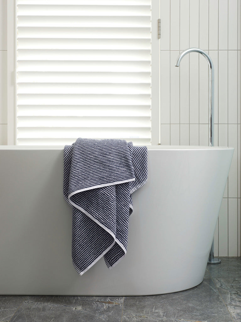Stripe Cotton Bath Towel Range - Navy/White