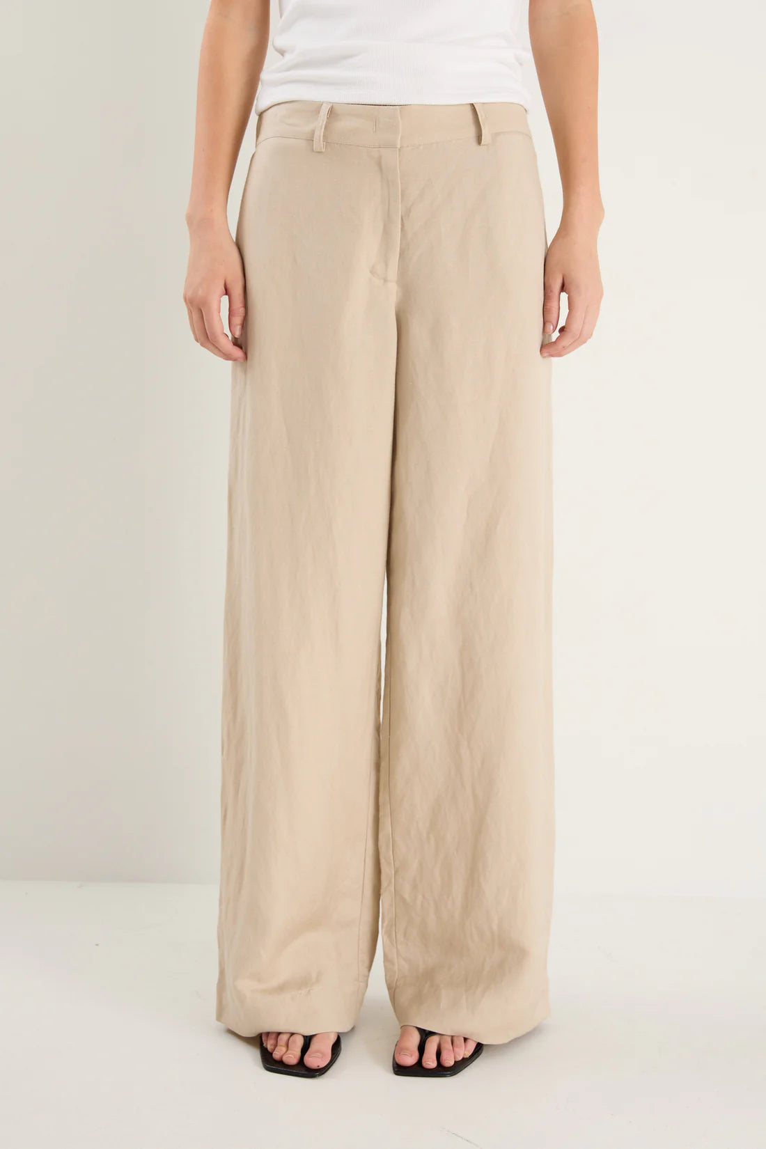 Shelter Linen Viscose Flat Front Wide Pants - Oat