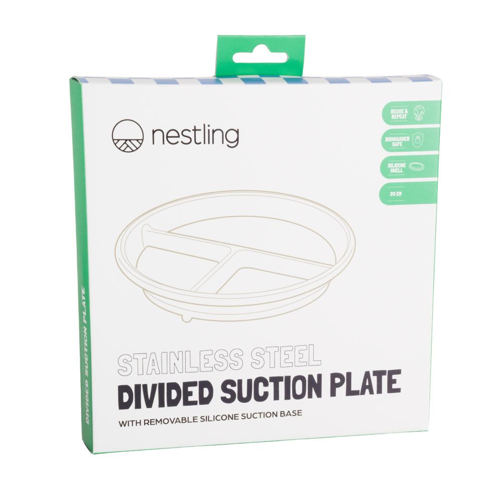 Nestling Stainless Divided Suction Plate 20cm - Oat